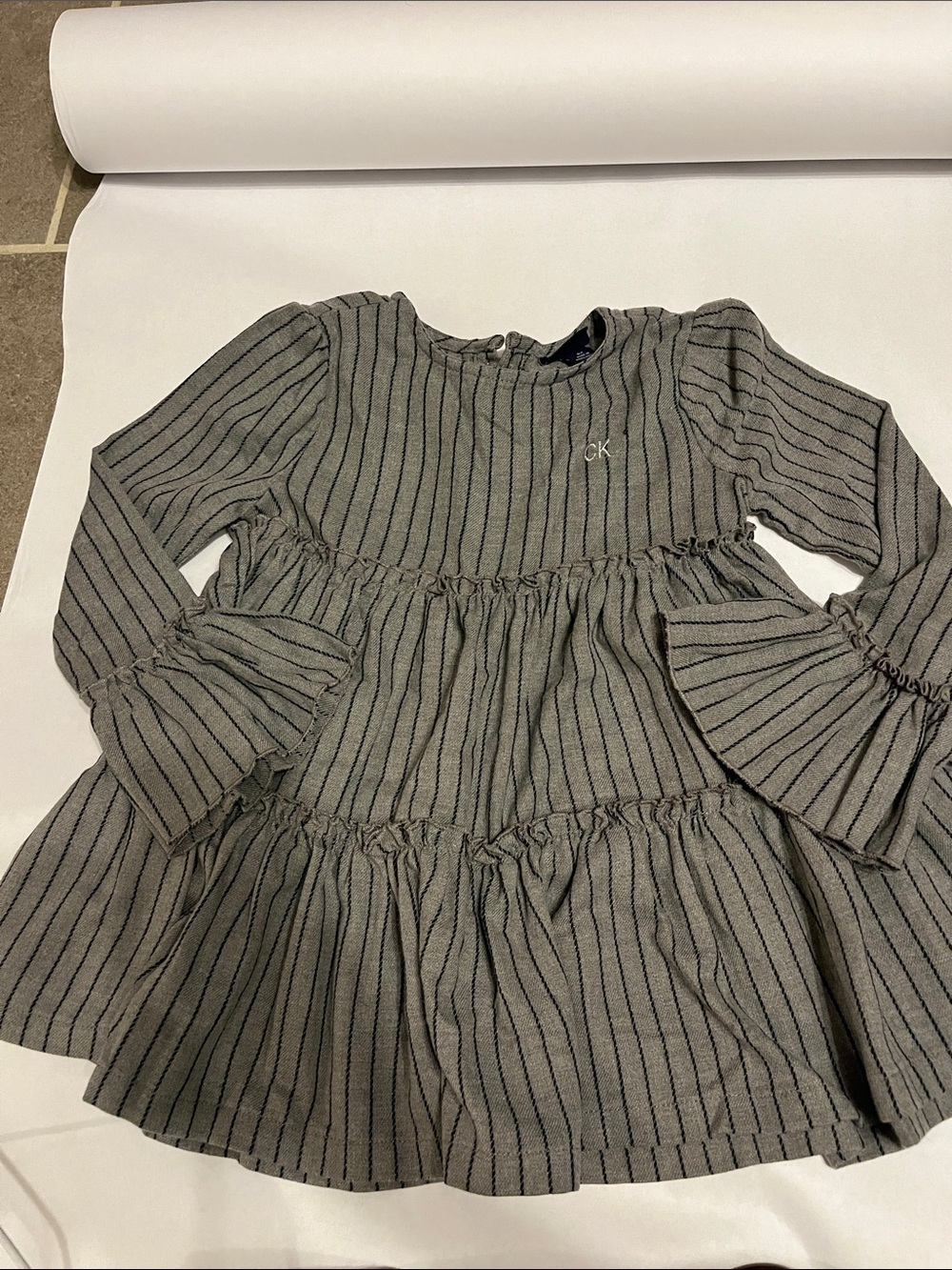 Calvin Klein Girls Gray shirt with Black Pinstripes